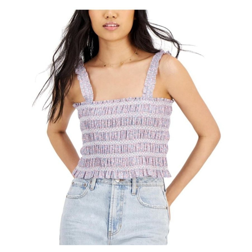 French Connection Blue Pink Floral Smocked Tank Top Size 10 NWT (7438)